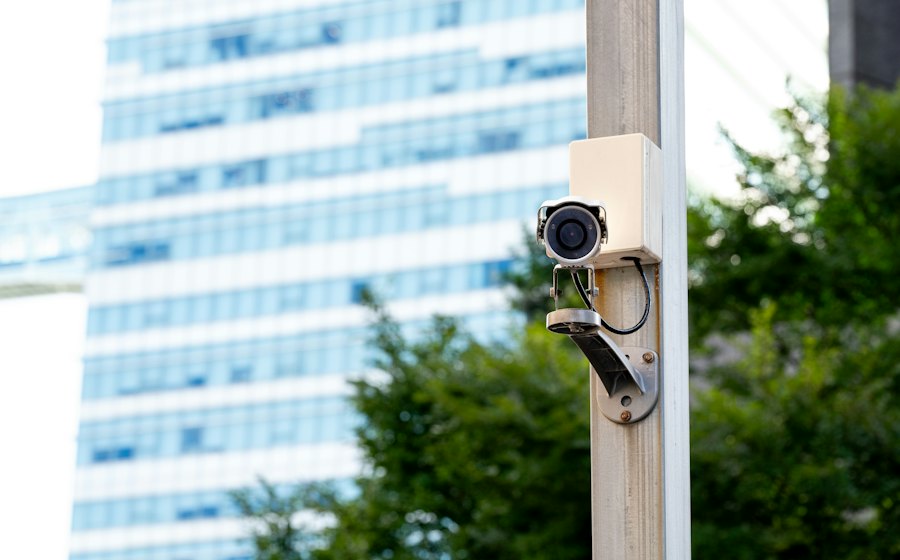 CCTV camera mounted outside an office building